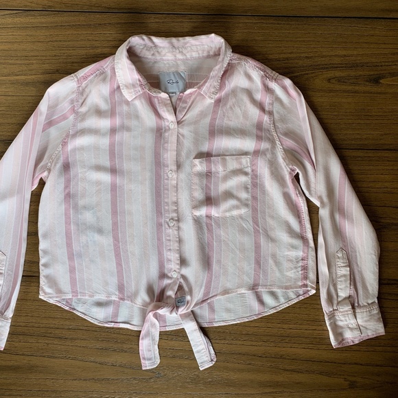 Rails Pink Tie Front Rose Stripe Button Down Top - Picture 3 of 6